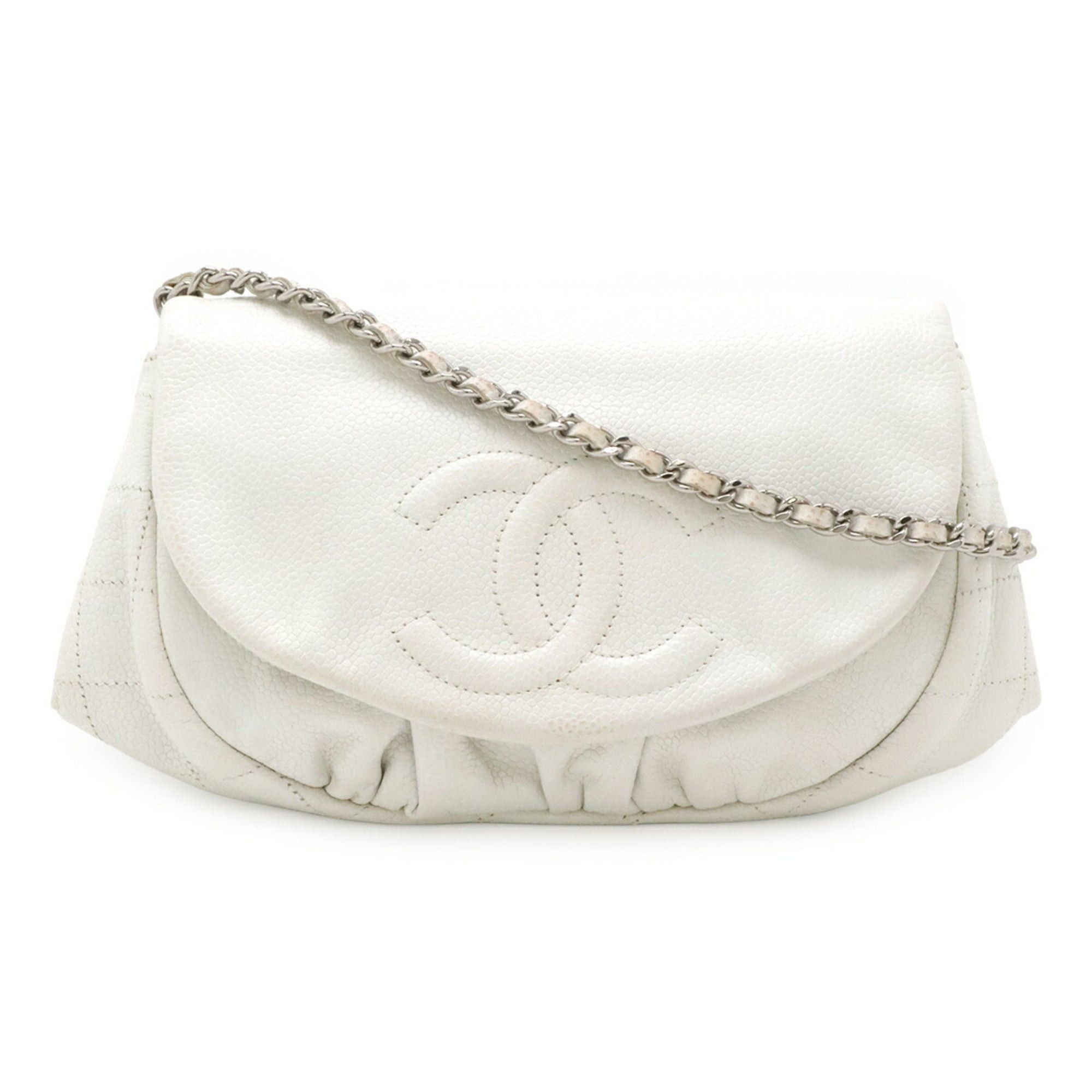 Chanel CHANEL Half Moon Coco Mark Wallet Chain Shoulder Bag Pouch Caviar Leather White A40033 Size ONE SIZE - 1 Thumbnail