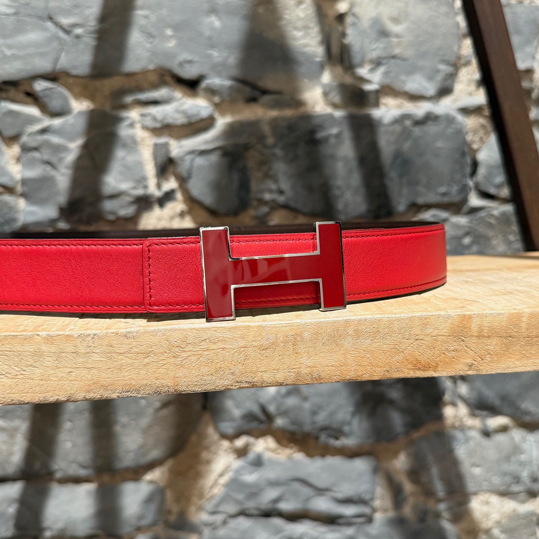 Hermes Hermès Red Enamel Quizz H Buckle Red Reversible Belt - 100cm Size ONE SIZE - 8 Thumbnail