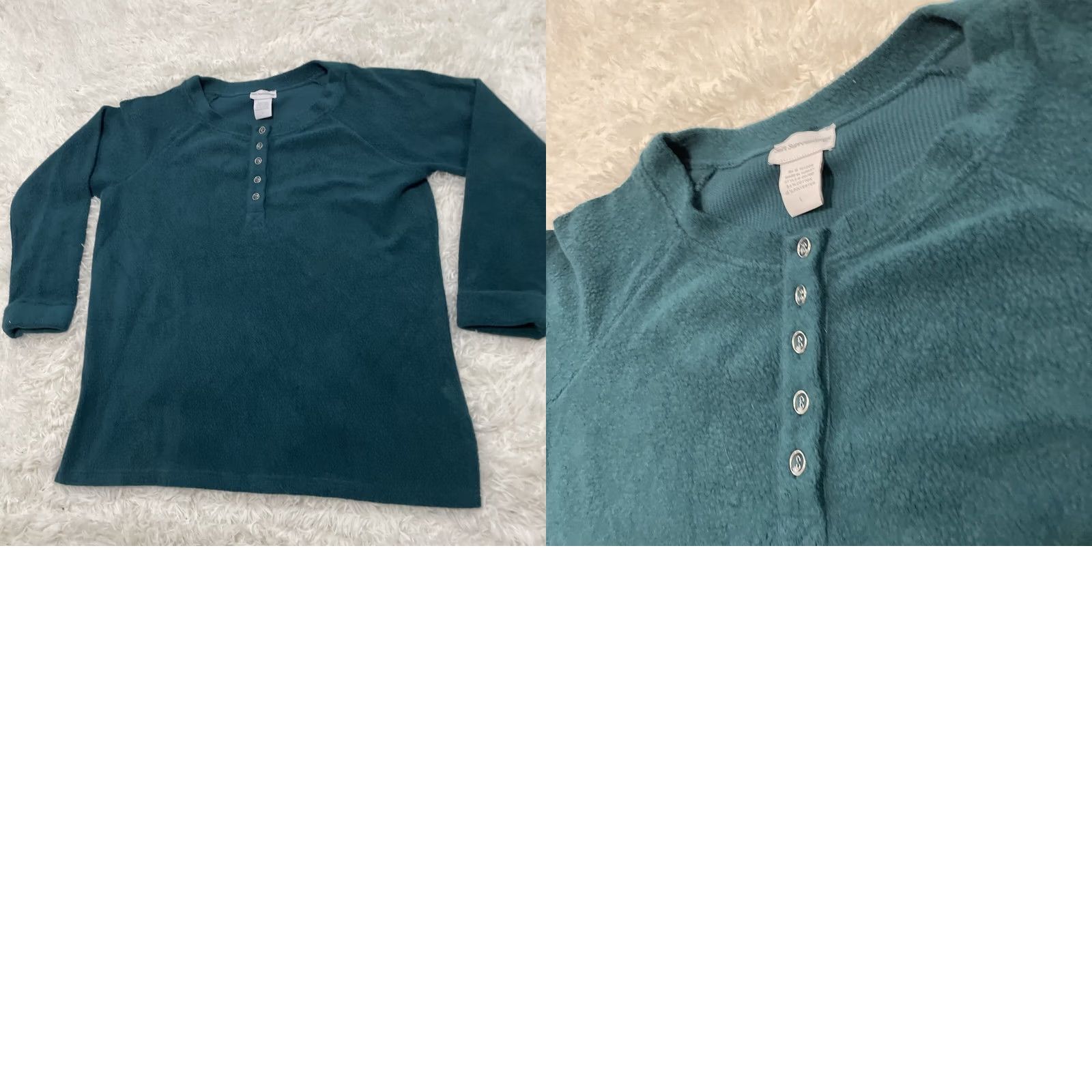 Soft Surroundings SOFT SURROUNDINGS Fleece Sweater Women's L Green Henley Button Long Sleeve Casual Warm Layer 90s Womens Size L / US 10 / IT 46 - 11 Thumbnail