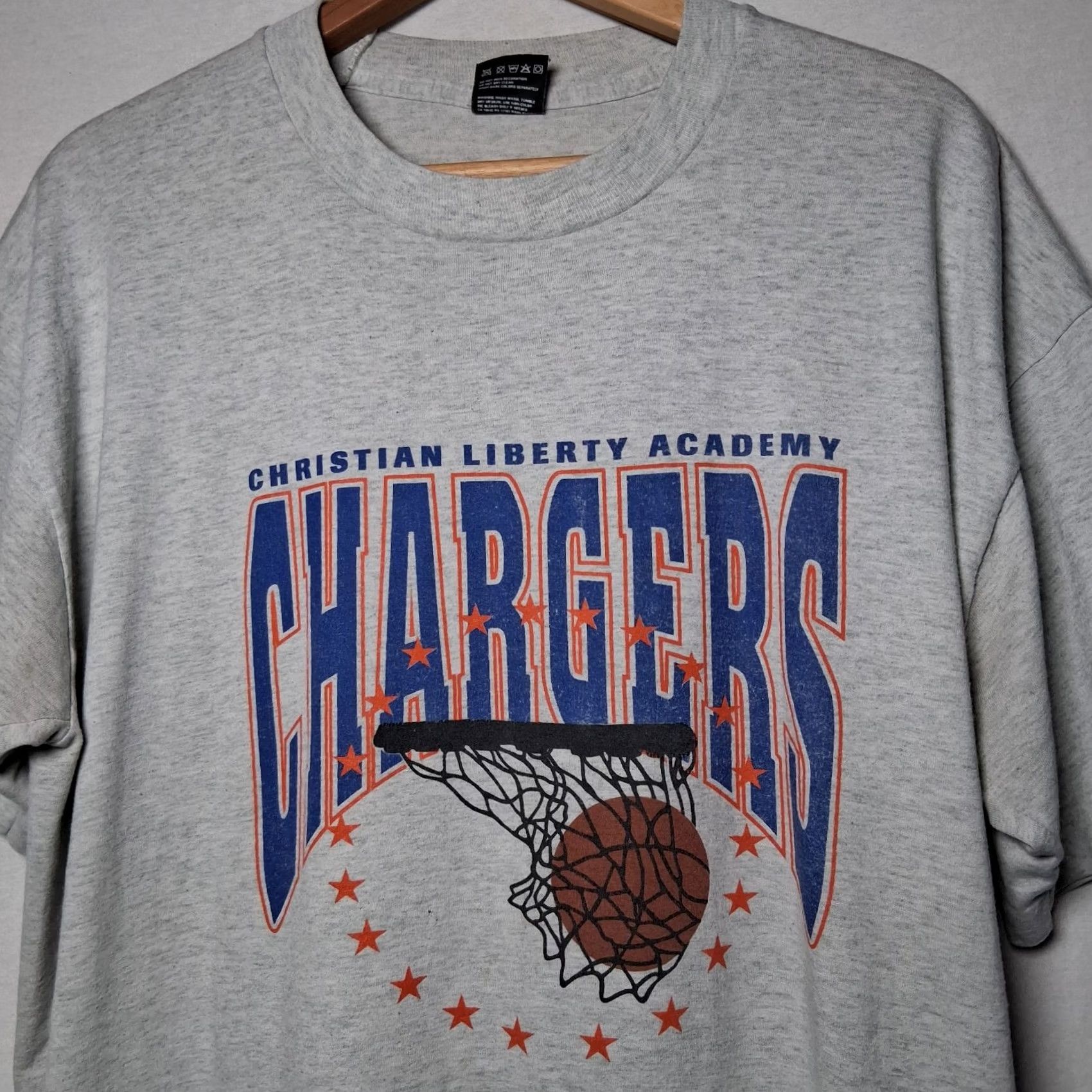 Fruit Of The Loom VINTAGE BEST Fruit of the Loom Christian Liberty Academy Chargers Basketball Shirt XL Gray Short Sleeve Crew Neck Men Size US XL / EU 56 / 4 - 2 Thumbnail