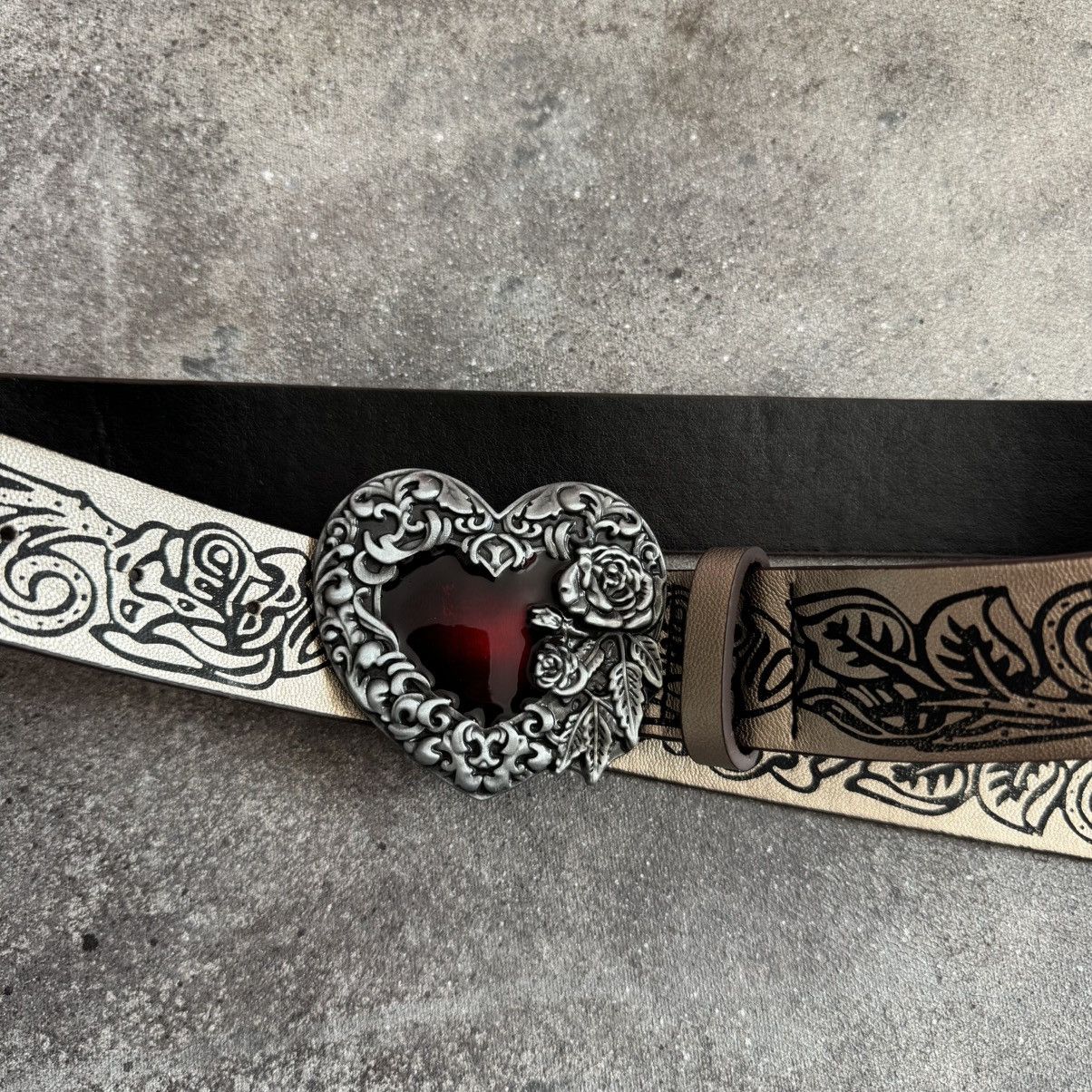 Hysteric Glamour × Japanese Brand Amazing Y2K Heart Buckle Glam Faux Leather Unisex Belt Size ONE SIZE - 3 Thumbnail