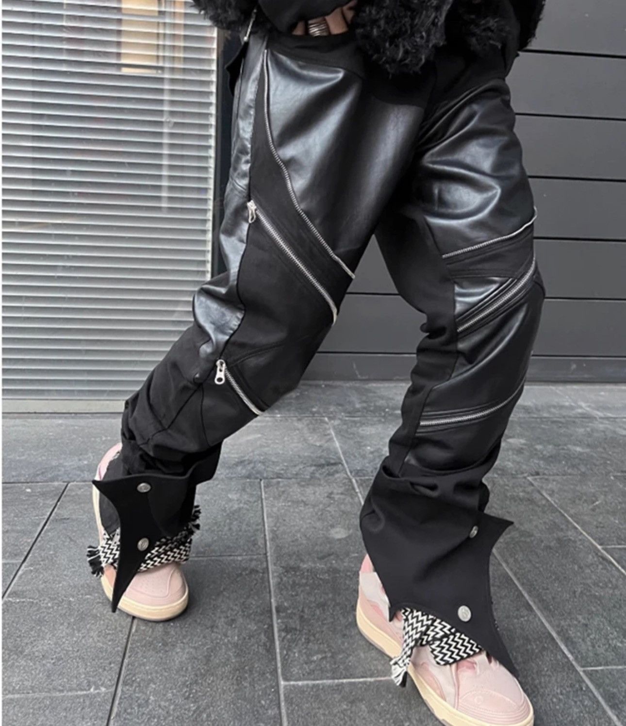 Leather Long Black Patchwork Pu Leather Pants Size US 34 / EU 50 - 7 Thumbnail