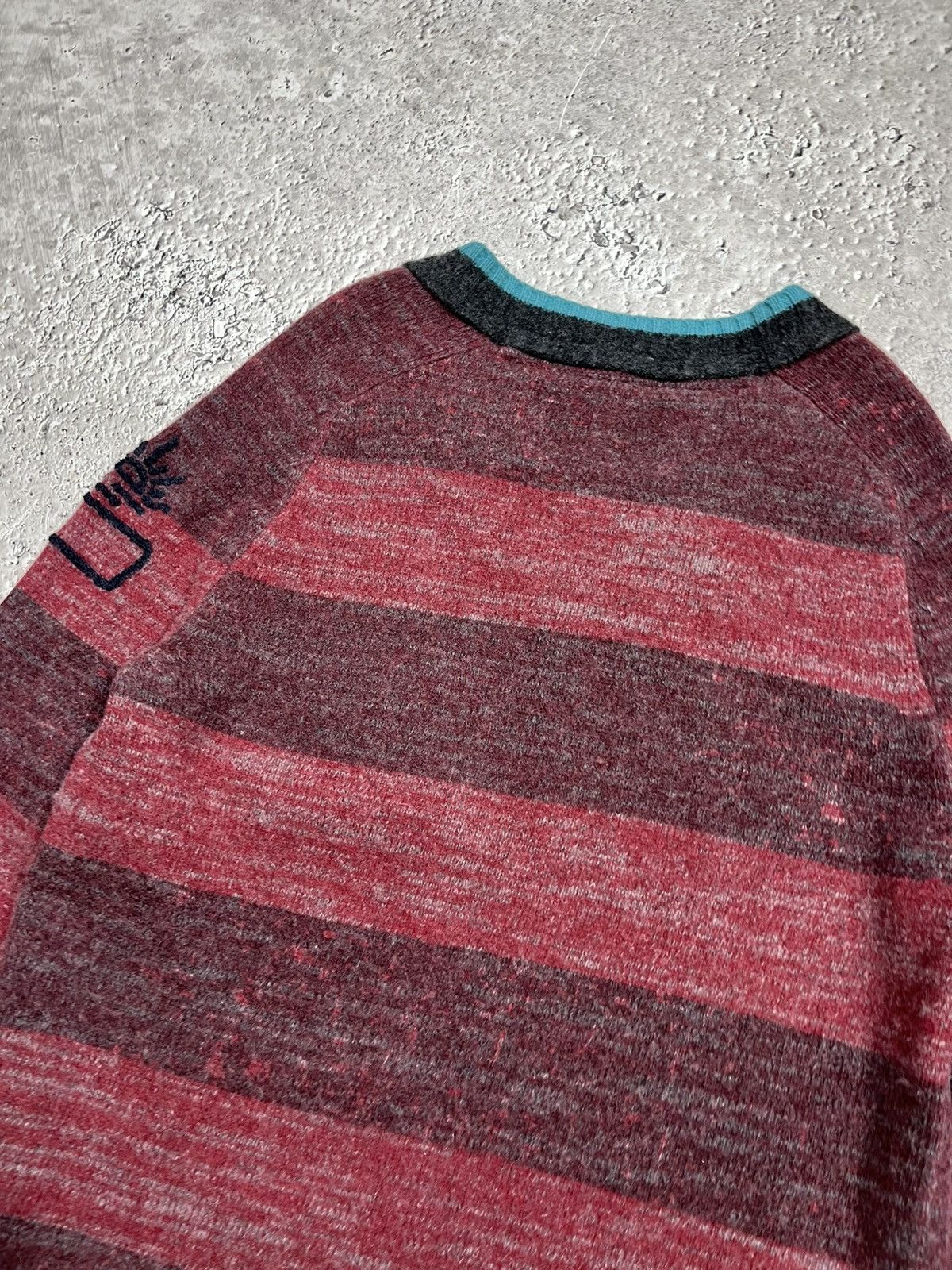 Replay Replay Knit Wool V Neck Sweater Burgundy Striped Crest Size US L / EU 52-54 / 3 - 17 Thumbnail