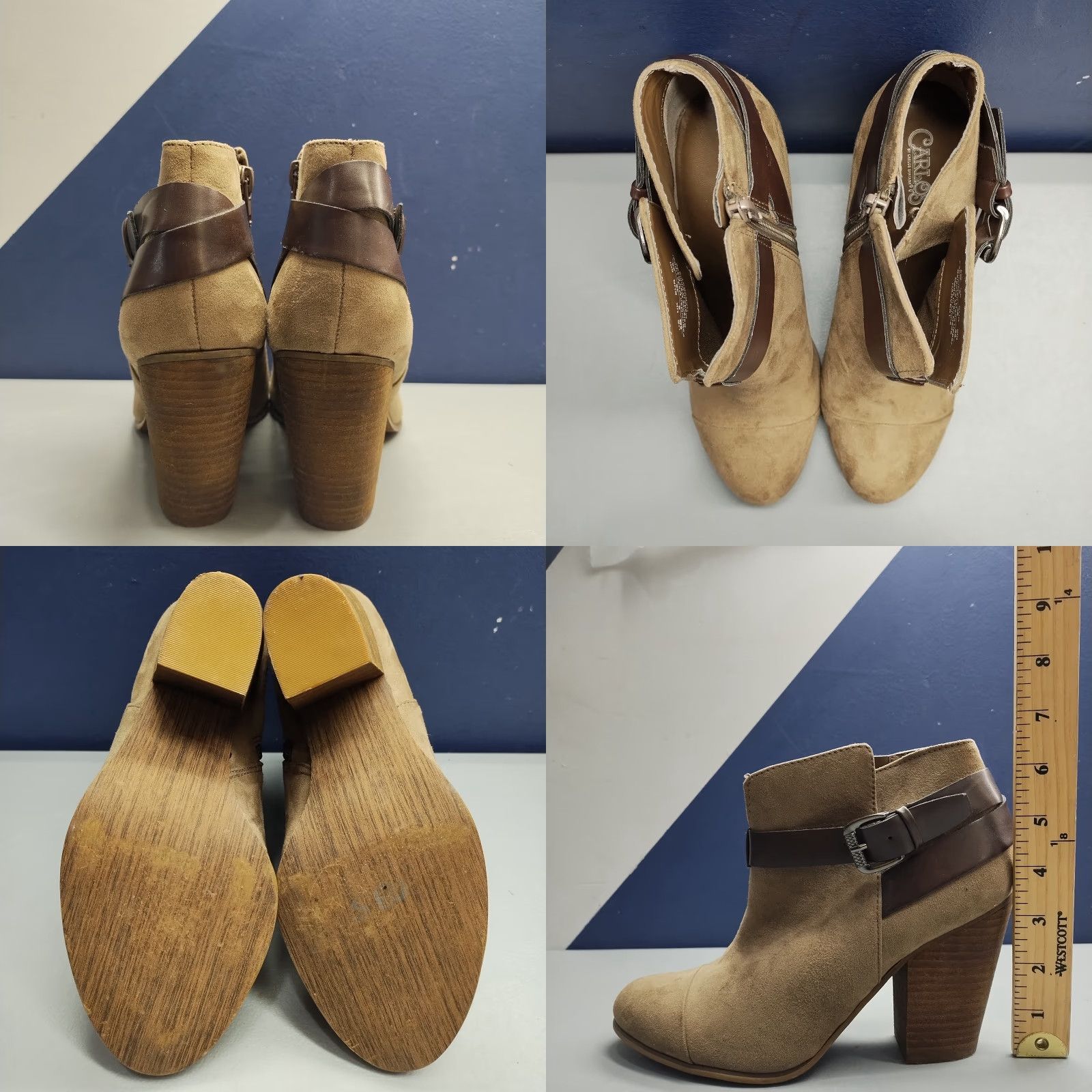 Vintage Carlos Santana Harvest Booties Womens Size 8M Brown Casual Block Heel Side Zip Boots Size US 8 / IT 38 - 8 Thumbnail