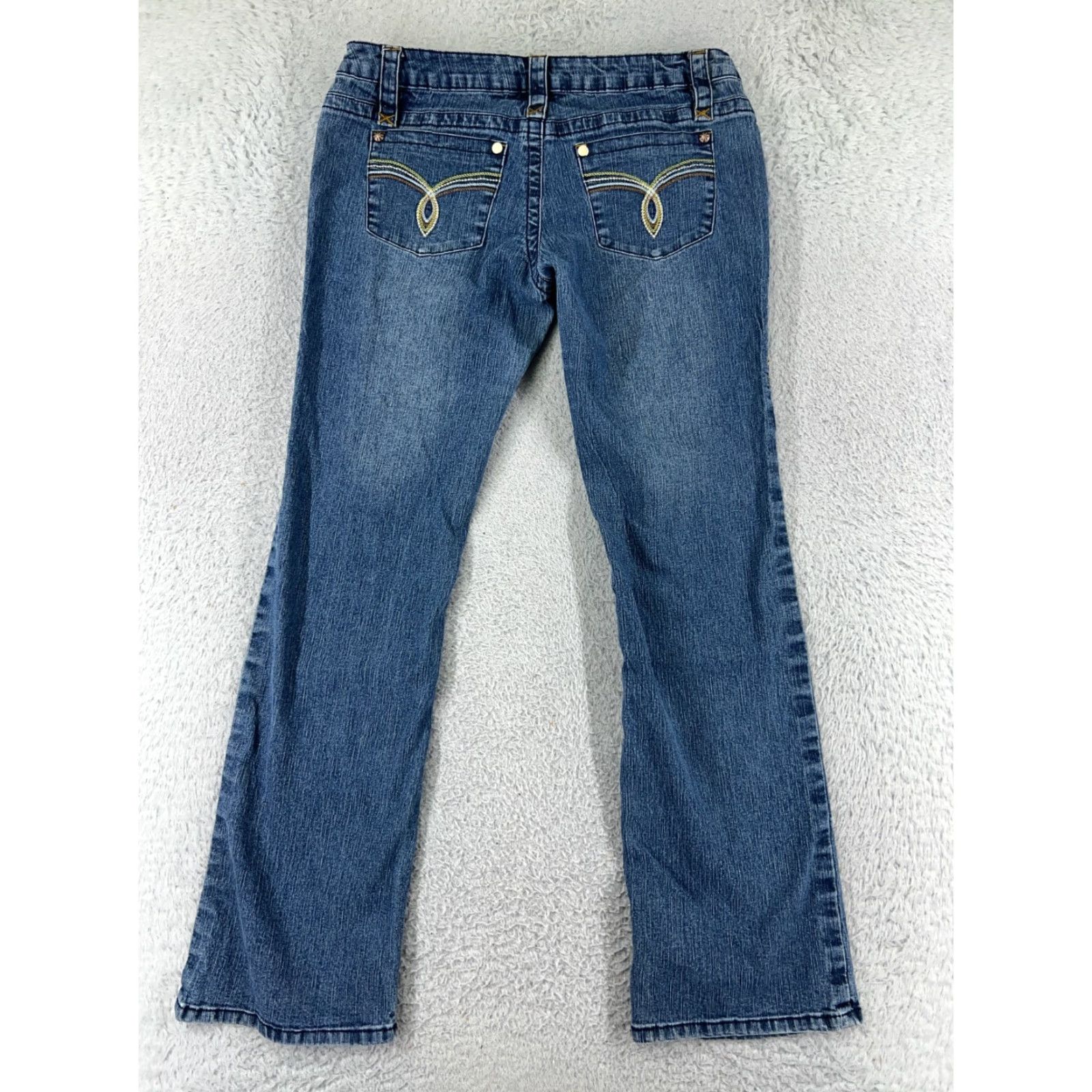 Denime One Tuff Babe Jeans Women 11 Blue Denim Bootcut Low Rise Embroidered Ramie Cotton Blend Size 32" / US 10 / IT 46 - 2 Thumbnail