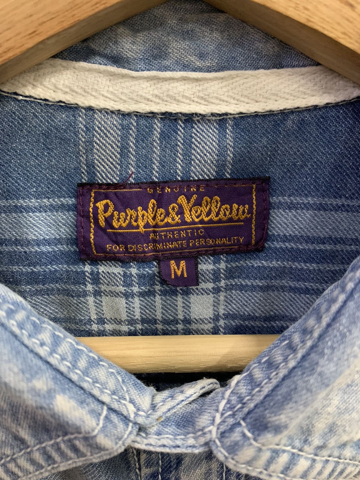 Japanese Brand Purple & Yellow Tartan Denim Shirts Size US M / EU 48-50 / 2 - 3 Thumbnail
