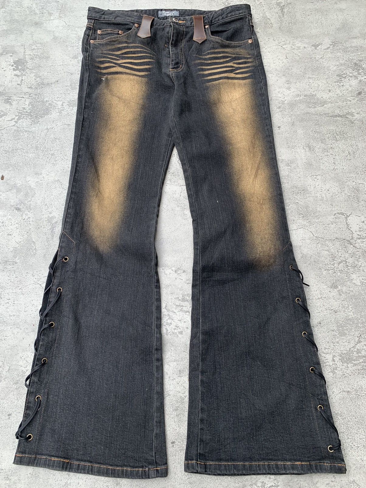 Japanese Brand JOVER AUX ECHECS gold wax lace-up flare jeans Size US 30 / EU 46 - 1 Thumbnail