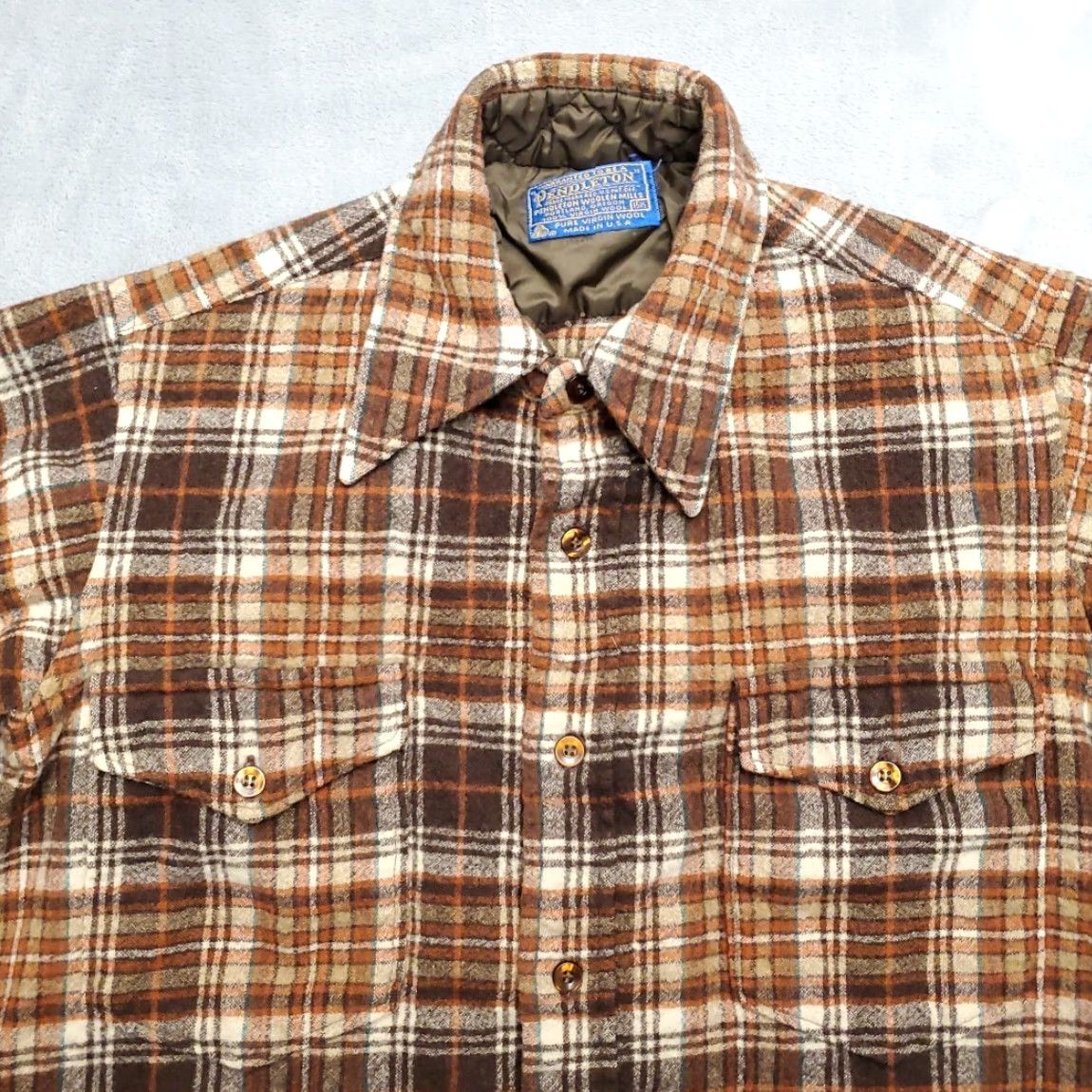 Pendleton VINTAGE Pendleton Shirt Mens M Brown Plaid 100% Wool Board Flap Pocket Made in USA Shirt Mens M Brown Plaid 100% Wool Bod Flap Pocket USA Size US L / EU 52-54 / 3 - 3 Thumbnail