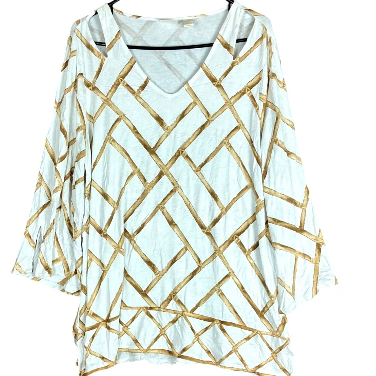 Vintage Chico's Womens Blouse White Bronze Amazon Bamboo V Neck Flare 3/4 Sleeve Tunic M Size M / US 6-8 / IT 42-44 - 2 Thumbnail