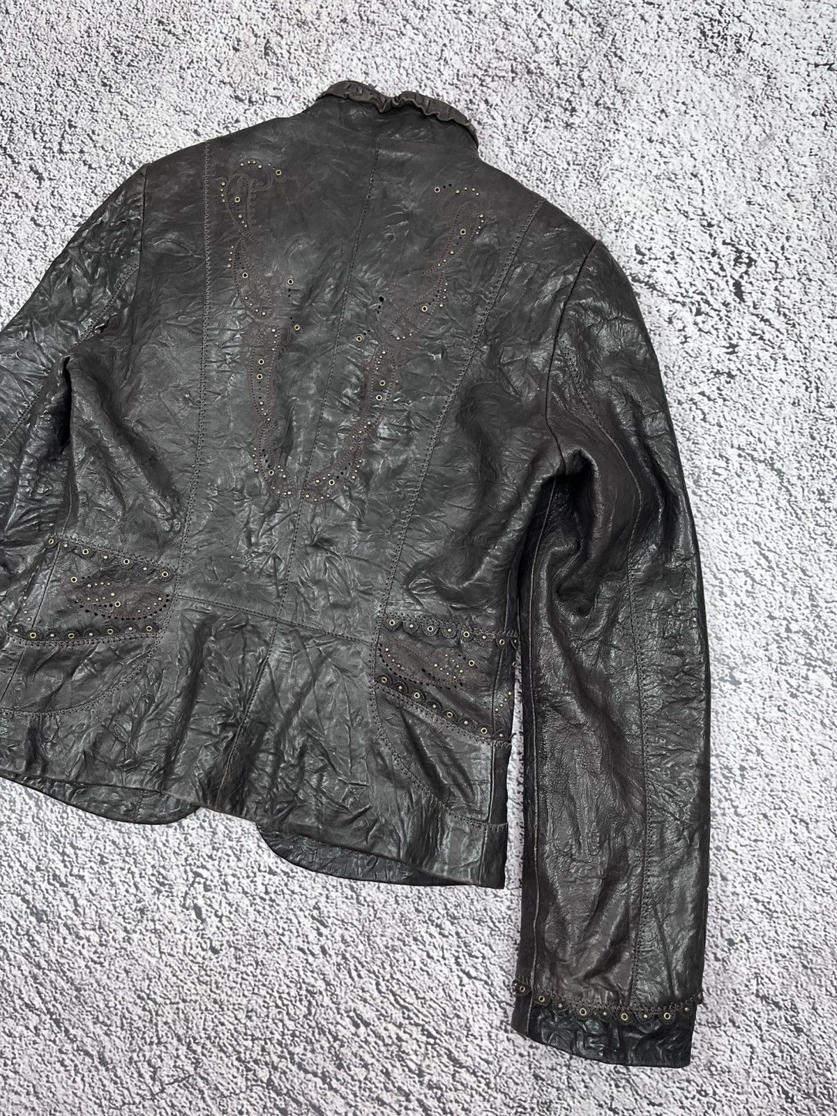 Leather Vintage Distressed Crinkled Leather Jacket Studded Y2K Size XS / US 0-2 / IT 36-38 - 12 Thumbnail