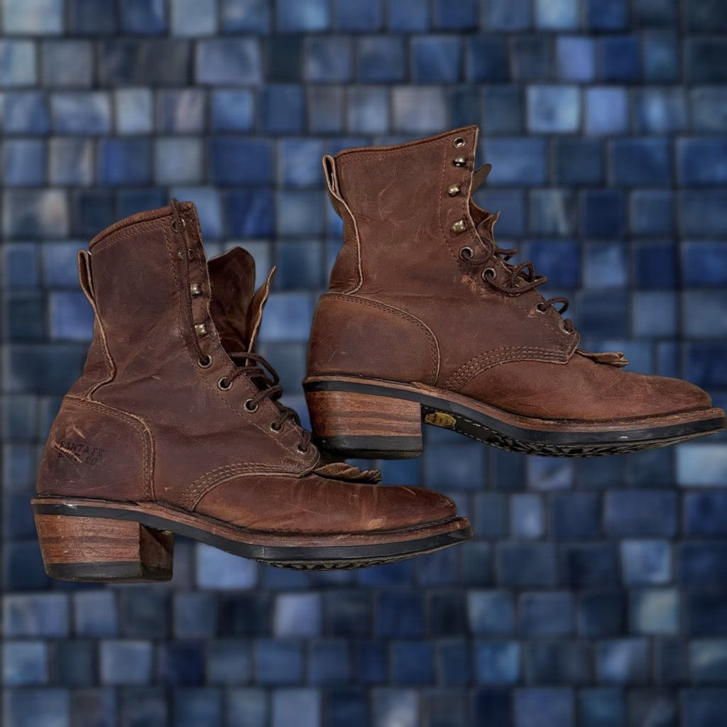 Vintage VINTAGE Santa Fe Boot Co. All Leather Womens 7 M Country Fray Heel Boots Renaissance Boots Brown Western Renaissance Womens 7 M Size US 7 / IT 37 - 1 Thumbnail