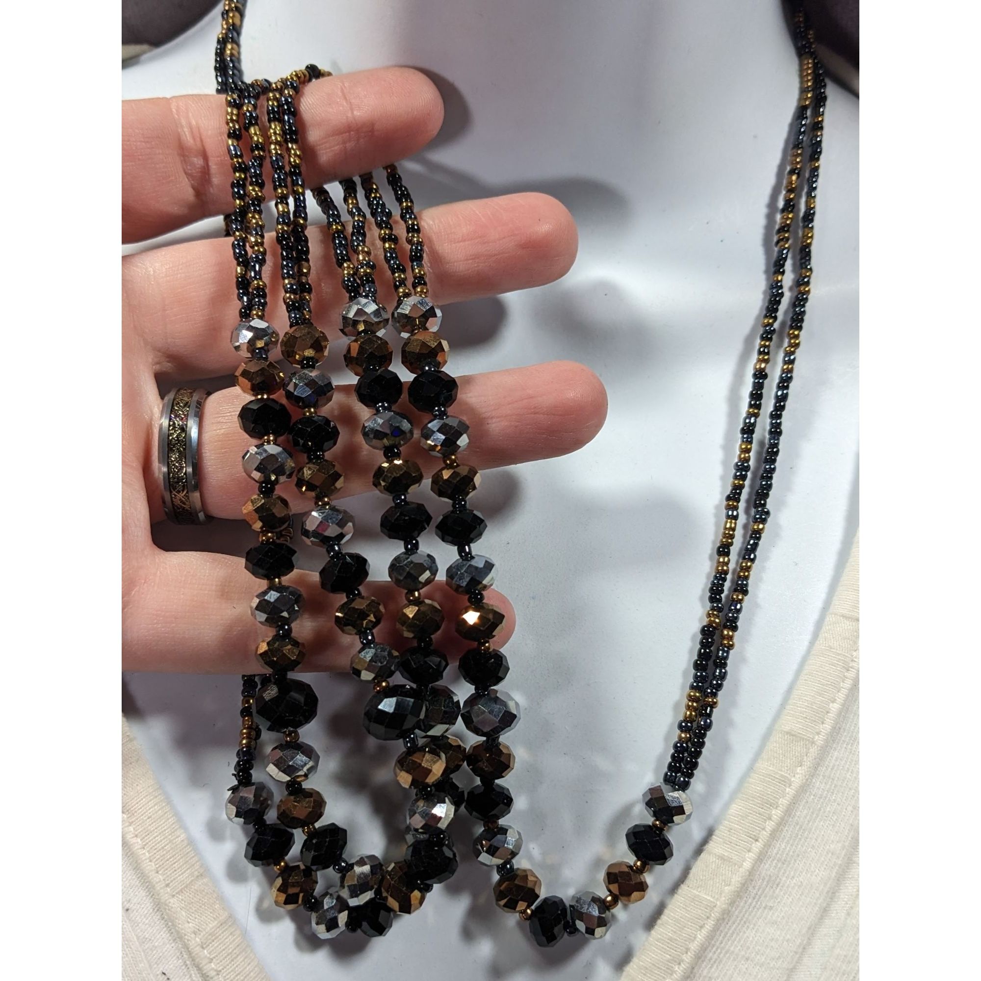 Other Dark Glam Black Gold And Silver Tone Glass Beaded Necklace Size ONE SIZE - 2 Thumbnail
