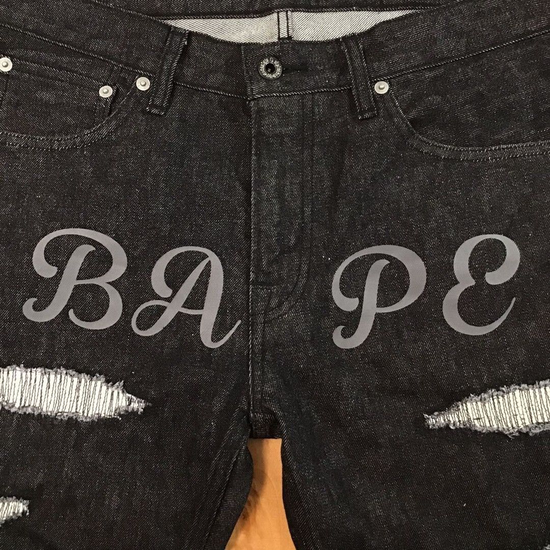 Bape BAPE LOGO DAMAGED Black Denim Pants a bathing ape ★size L Size US 34 / EU 50 - 2 Thumbnail