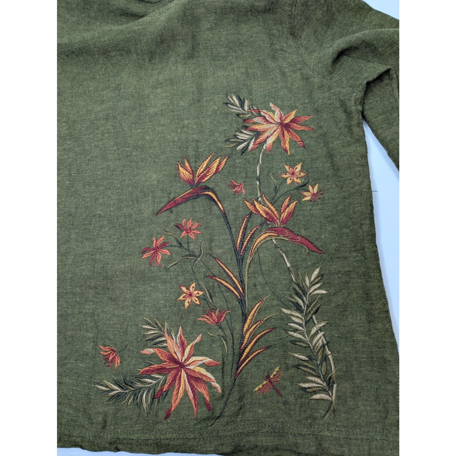 Vintage Koret Womens Blouse Linen Blend Floral Embroidered 3/4 Sleeve Size L Green Vintage Size L / US 10 / IT 46 - 2 Thumbnail