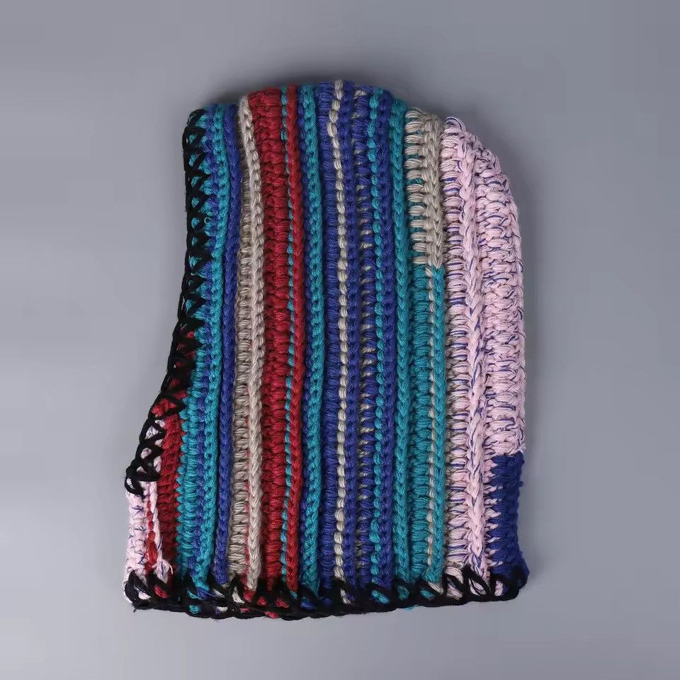 Handmade Colorful Dopamine Crochet Striped Woolen Balaclava Cap Size ONE SIZE - 5 Thumbnail