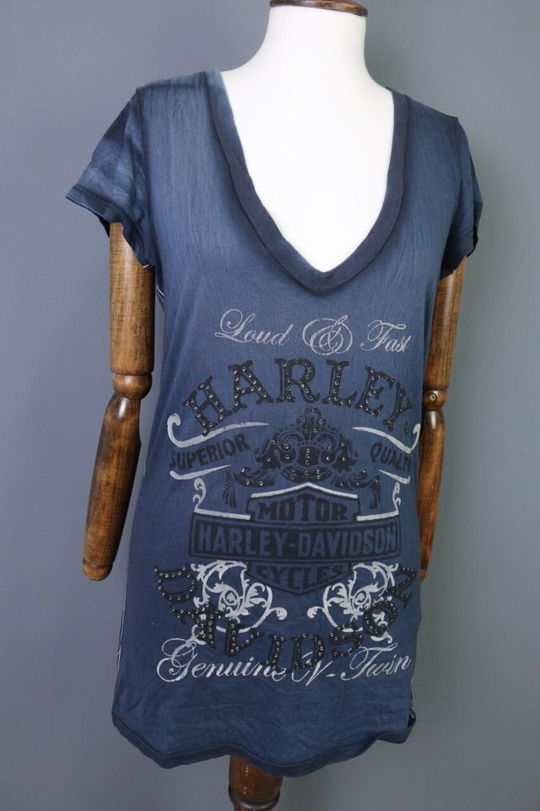 Designer Harley Davidson Big Logo Ptinted V-Neck Top T-Shirt Size L Size ONE SIZE - 5 Thumbnail