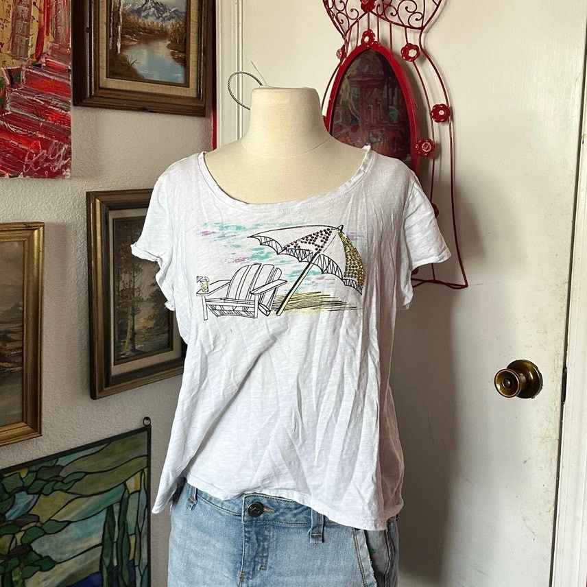 Other style&co white beach graphic shirt Size L / US 10 / IT 46 - 1 Thumbnail