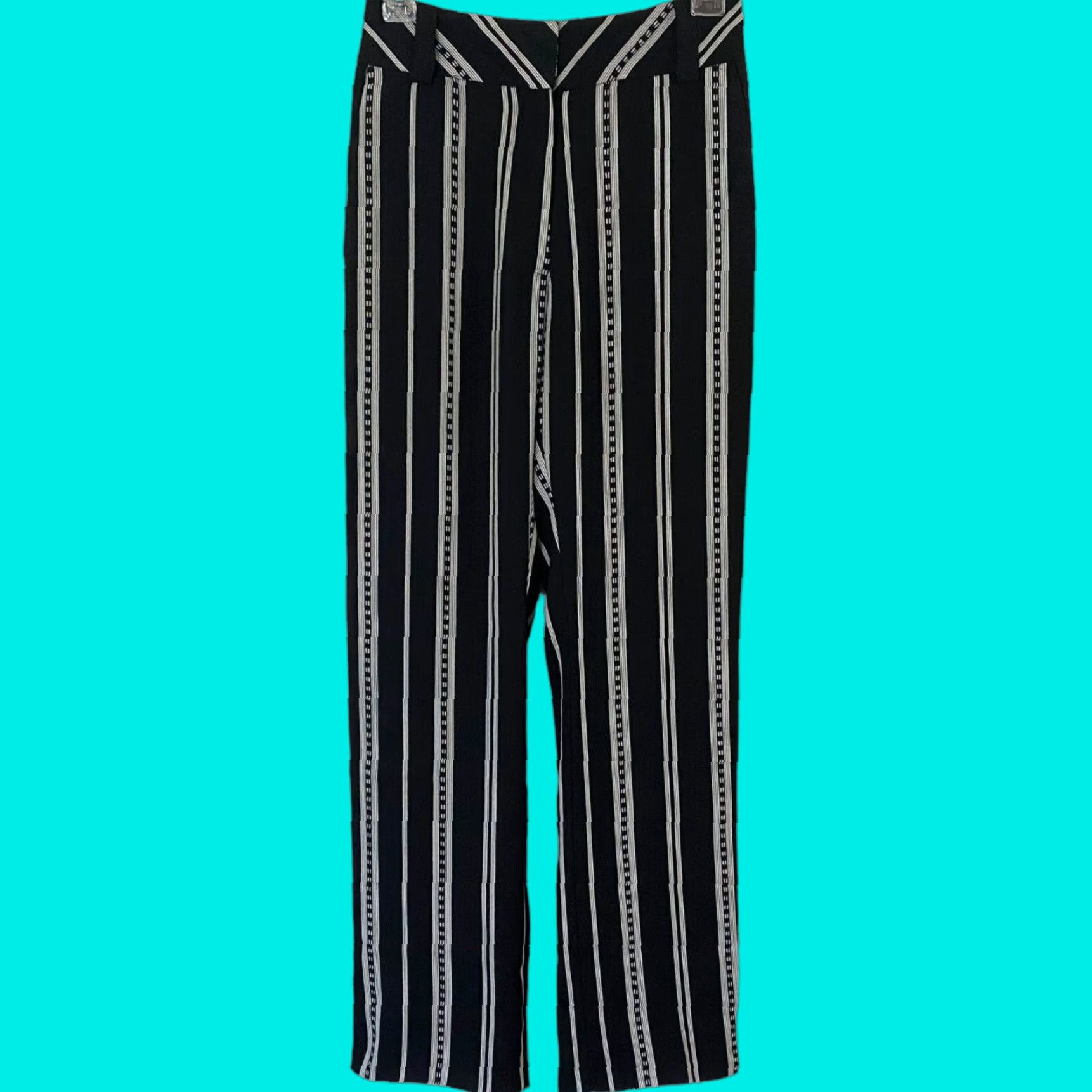 Zara Topshop Wide-Leg Trouser Pants Women's Size 0 Black White Striped High-Waisted Dress Pants Pants Women Black Striped Wide-Leg Topshop 0 Size 25" / US 0 / IT 36 - 1 Thumbnail