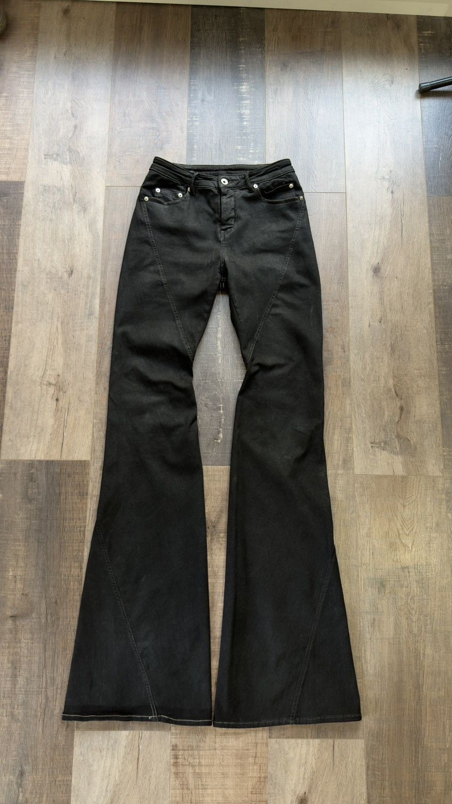 Rick Owens Drkshdw Rick owens spiral bias bootcut sbb black wax 