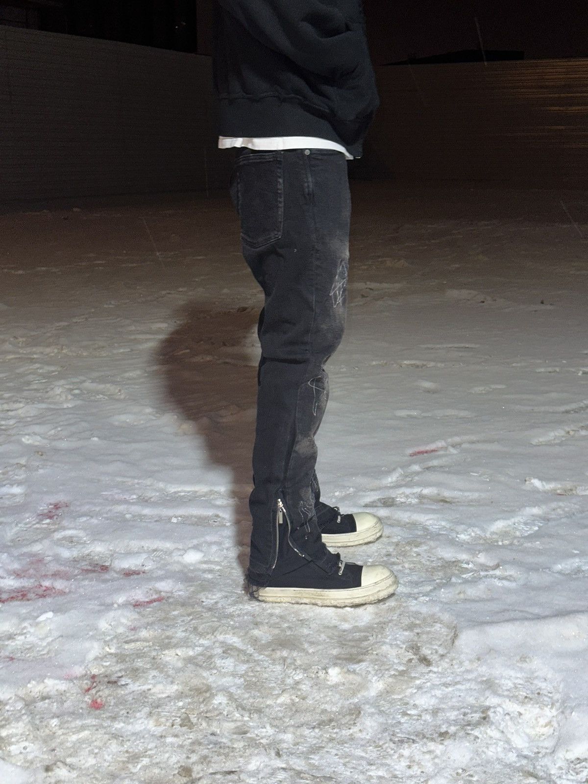 Japanese Brand Black Bleached Distressed and Repaired Zipper Flared Denim Size US 35 - 3 Thumbnail