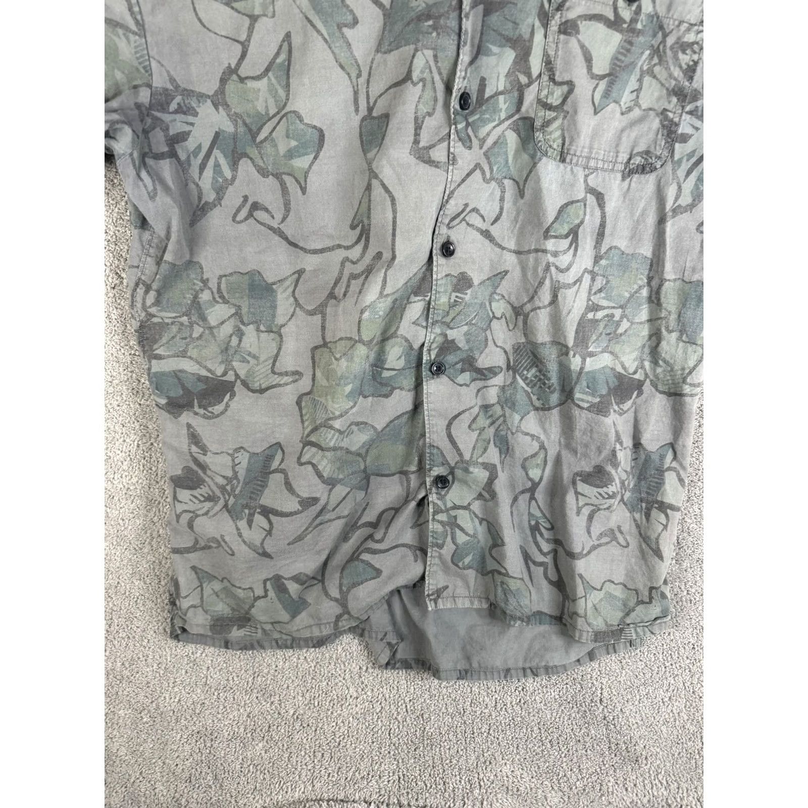 Prana prAna Shirt Mens XL Gray Green Floral Button Up Short Sleeve Lightweight Hiking Size US XL / EU 56 / 4 - 3 Thumbnail