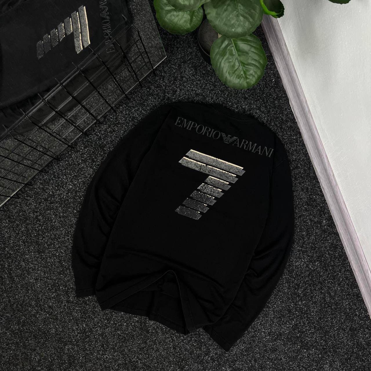 Emporio Armani Vintage Armani Big Logo Long Sleeve Avant Garde Affliction Size US S / EU 44-46 / 1 - 1 Thumbnail
