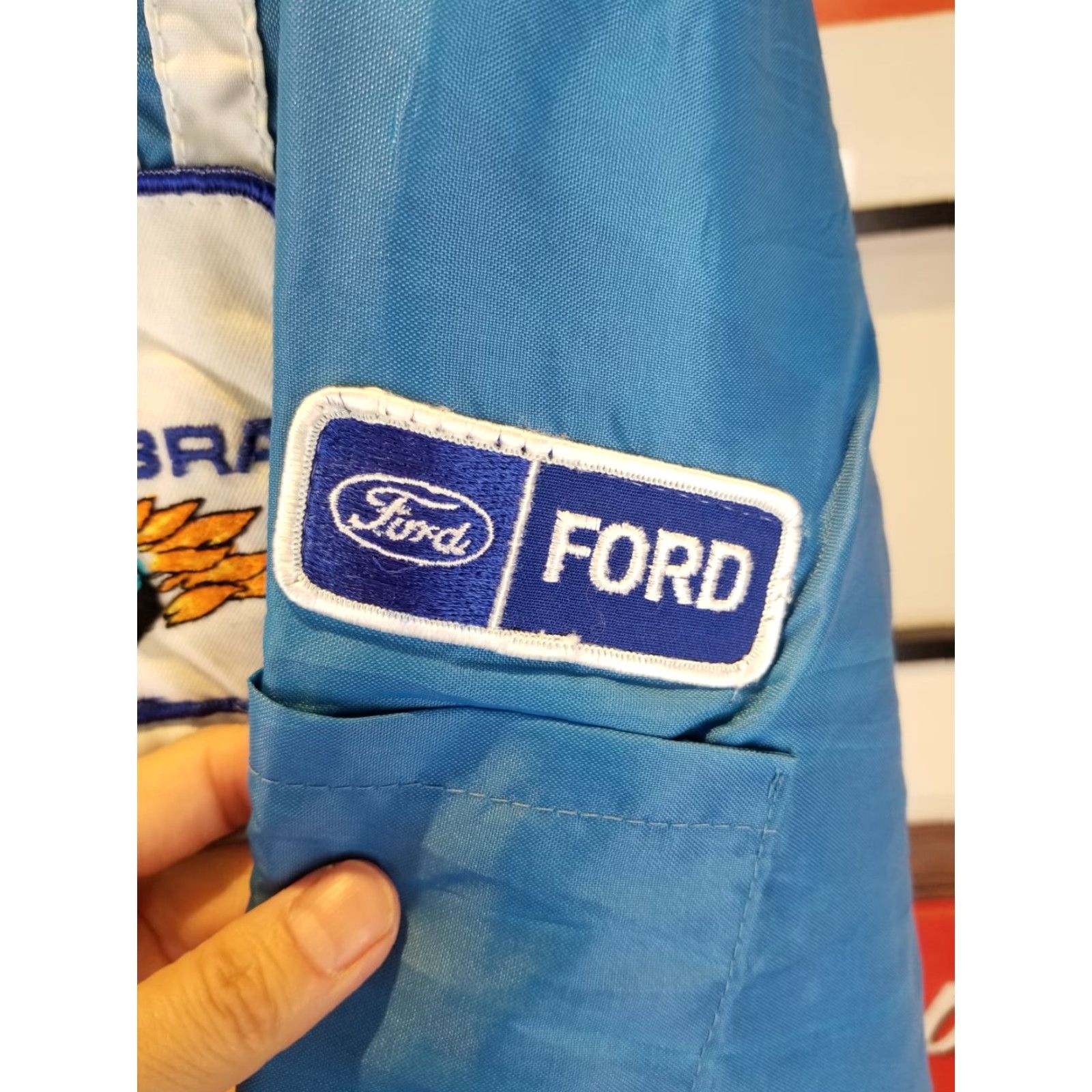 Ford VINTAGE Mustang Cobra Shelby FUR LINED RACING JACKET XL Bleu/Blue Bomber Jacket Men XL Cross Chest 27 INCH Cross Shoulder 23 INCH Size XL Size US XL / EU 56 / 4 - 3 Thumbnail
