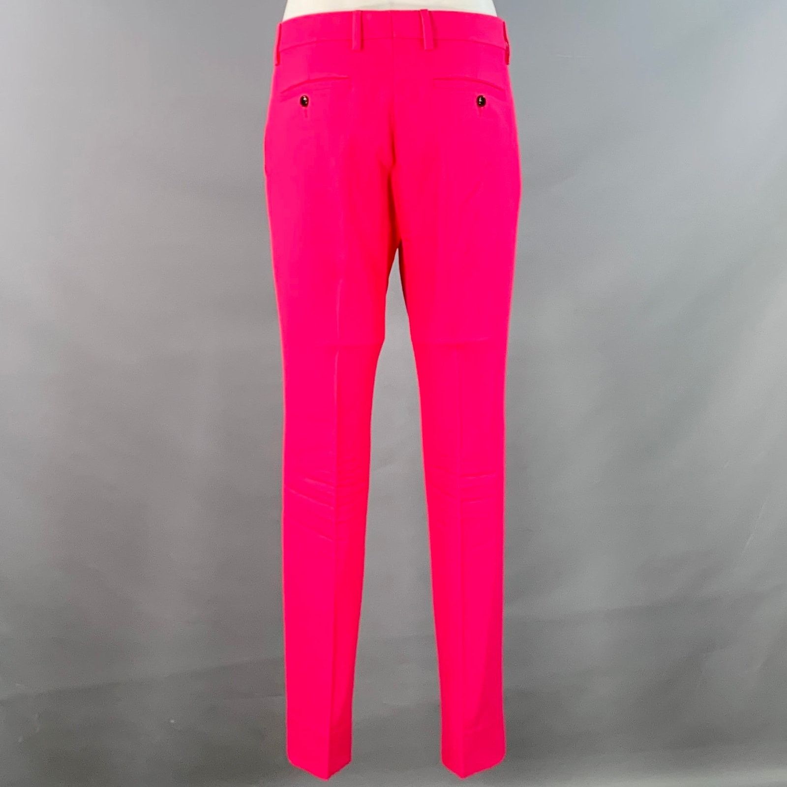 AMI Size 36 Fuchsia Pink Black Wool Peak Lapel Suit Size 36R - 6 Thumbnail