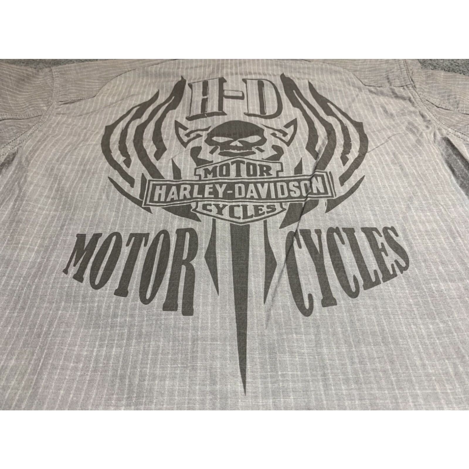 Harley Davidson Harley-Davidson Long Sleeve Striped Button-Down Shirt, Medium, Gray, Mens Size US M / EU 48-50 / 2 - 1 Thumbnail