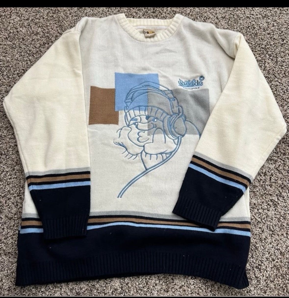 image of Y2K Southpole 3D Knit Sweater in Beige, Men's (Size XL)