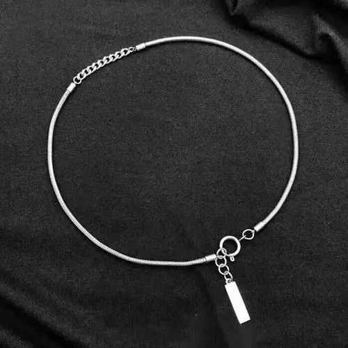 Jewelry Chrome Tag Silver Goth Snake Chain God Pendant Necklace Size ONE SIZE - 2 Thumbnail