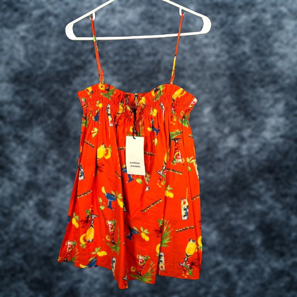 Vintage Damson Madder Womens Mini Dress 12 Orange Tropical Cocktail Print Cotton Linen Vintage/US Size 12 Womens Size XL / US 12-14 / IT 48-50 - 1 Thumbnail