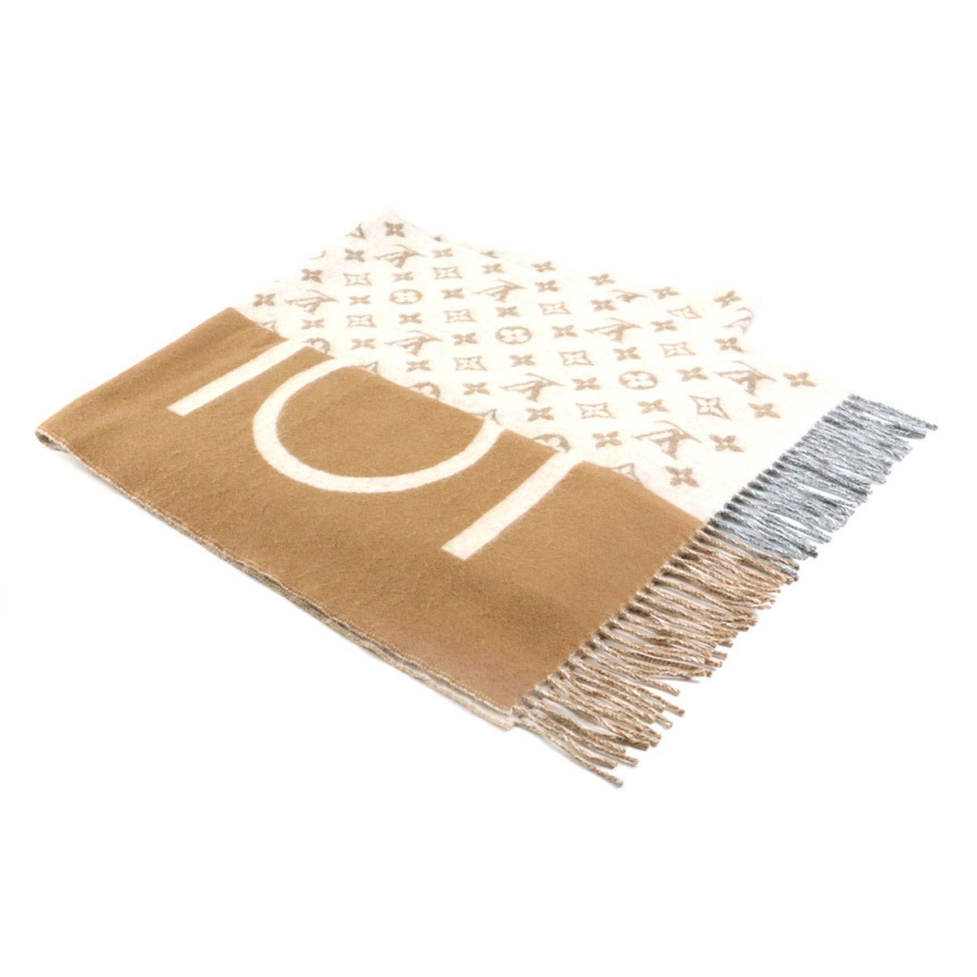 image of Louis Vuitton Muffler Escharpe Monogram Split Cashmere Beige X White Unisex M77119, Women's
