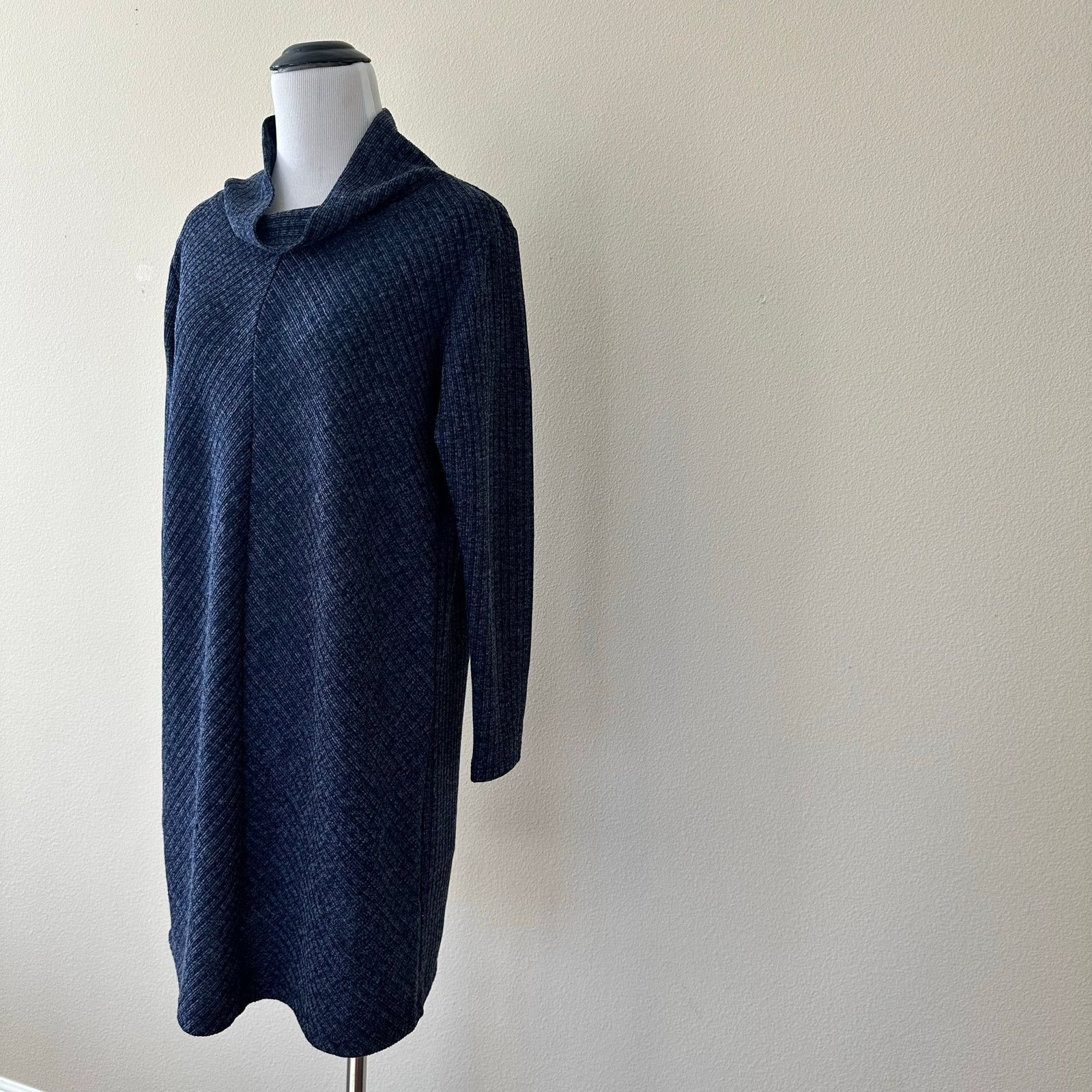 Other Max Studio Ribbed Geometric Navy Sweater Dress Cowl Neck S Size S / US 4 / IT 40 - 3 Thumbnail