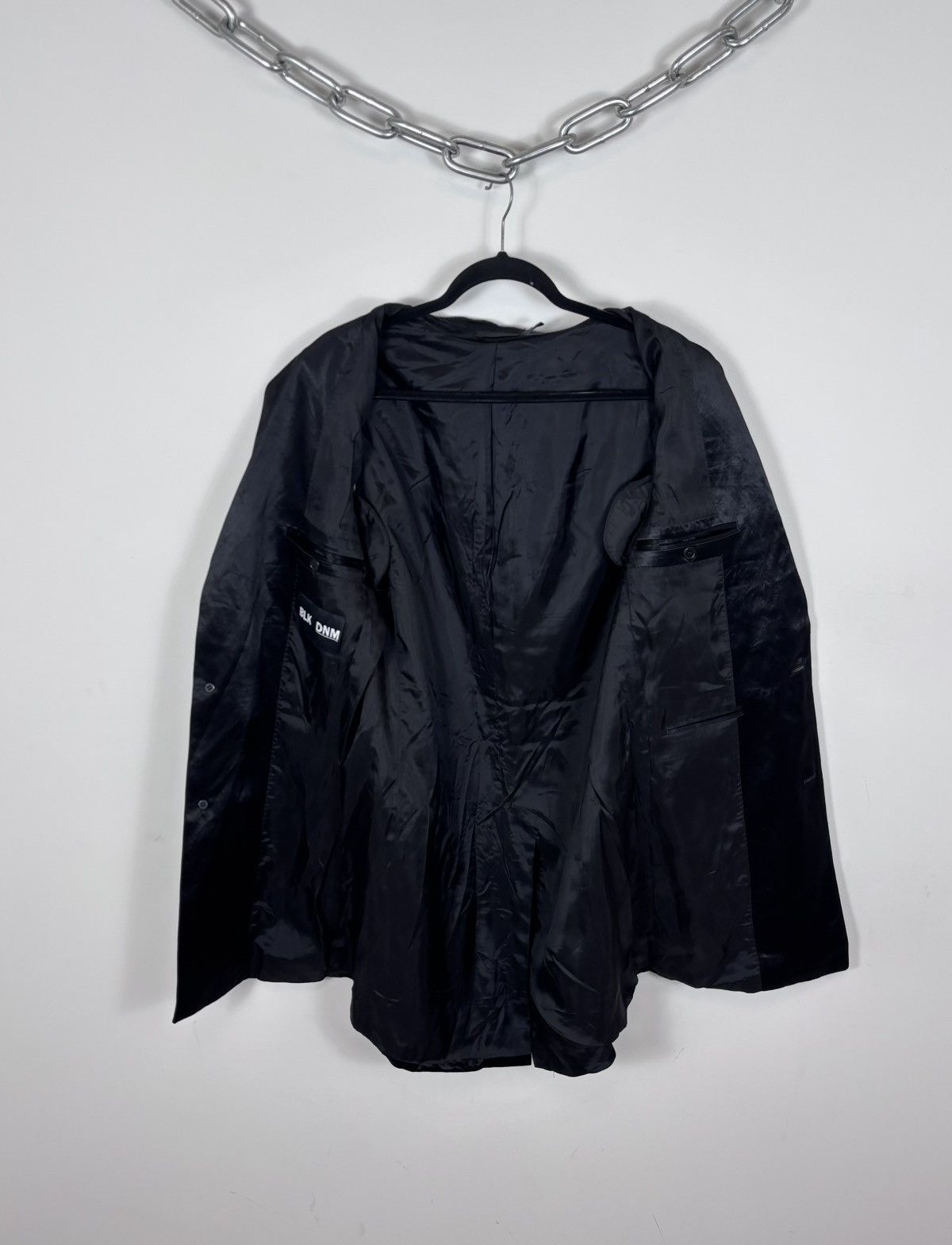 Blk Dnm BLK DNM Men’s Black Satin Long Blazer Jacket Tuxedo Coat Size 40R - 11 Thumbnail