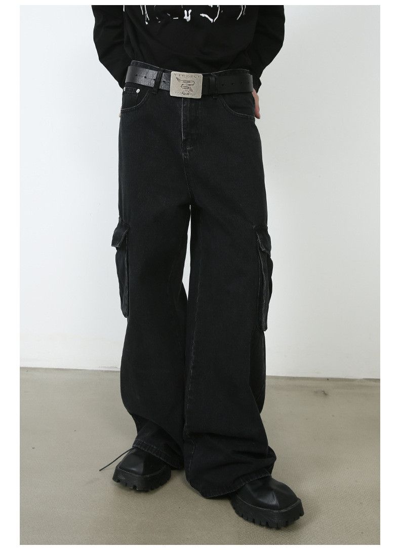 Japanese Brand × Jean Black Street Vintage Loose Straight Cargo Jeans Size US 32 / EU 48 - 2 Thumbnail
