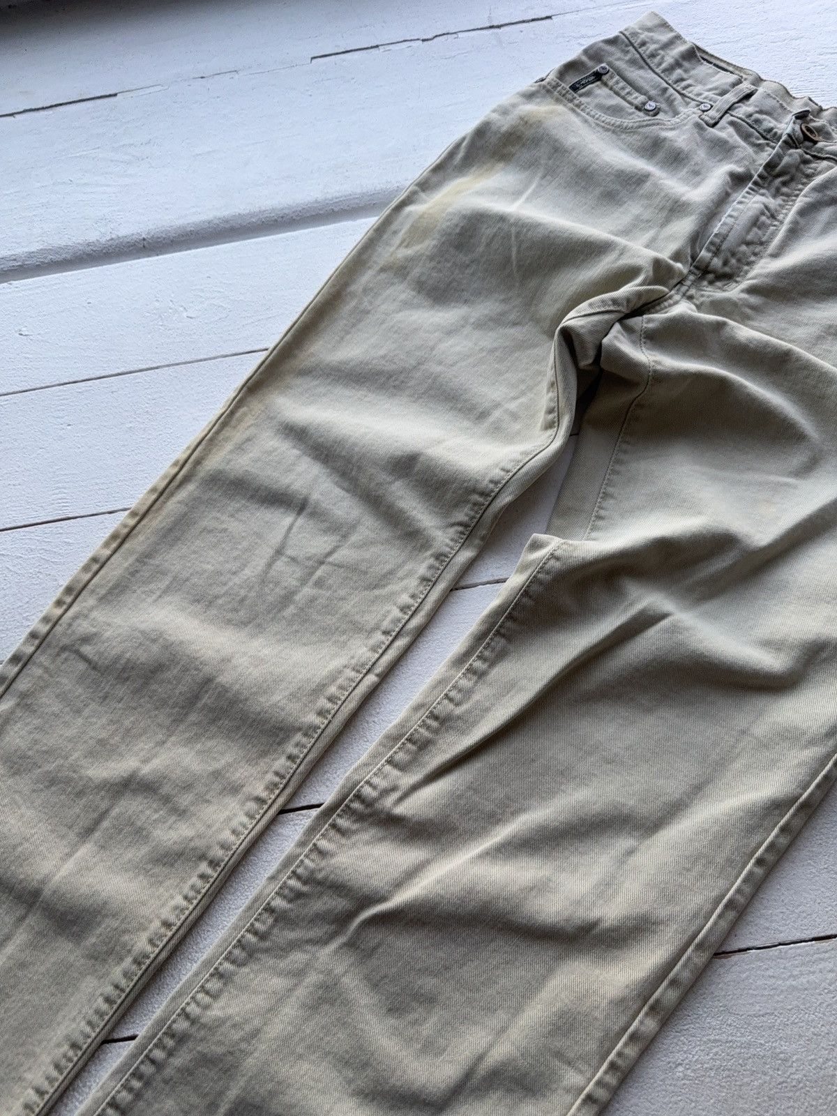 Armani Vintage 90s Distressed Armani Jeans Beige Straight Fit Pant Size US 33 - 4 Thumbnail