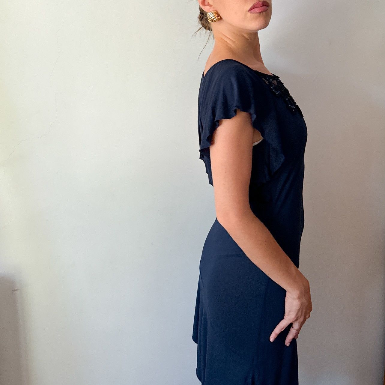 Karen Millen Vintage 2000s y2k Karen Millen midi asymmetric navy dress Size M / US 6-8 / IT 42-44 - 4 Thumbnail