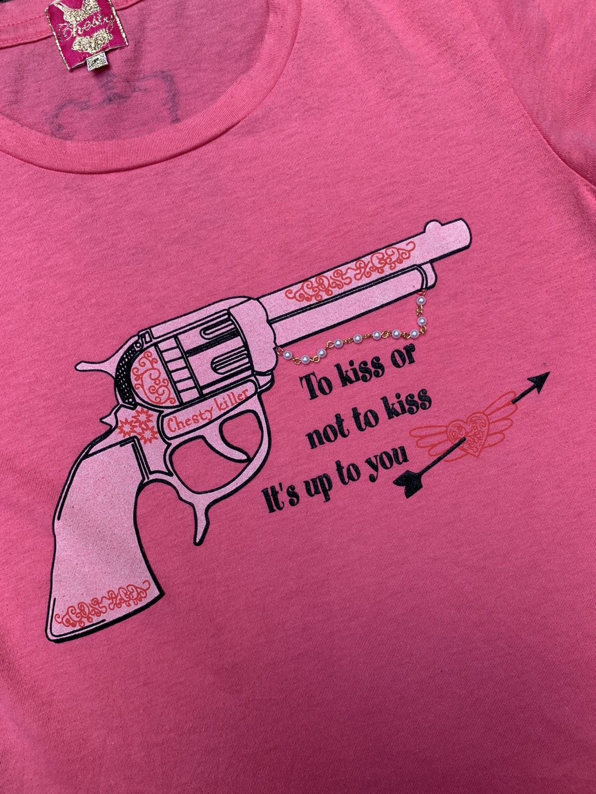 Japanese Brand Vintage Chesty Killer Japan Girl Gun Top Tee Pink Size S / US 4 / IT 40 - 2 Thumbnail