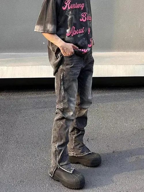 Japanese Brand × Jean Street Washed Gray Grunge Side Zip Micro Flared Jeans Size US 32 / EU 48 - 3 Thumbnail