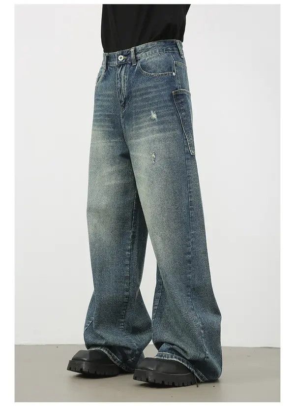 Japanese Brand Asa Loose Washed American Straight-Leg Large Pocket Jeans Size US 32 / EU 48 - 5 Thumbnail