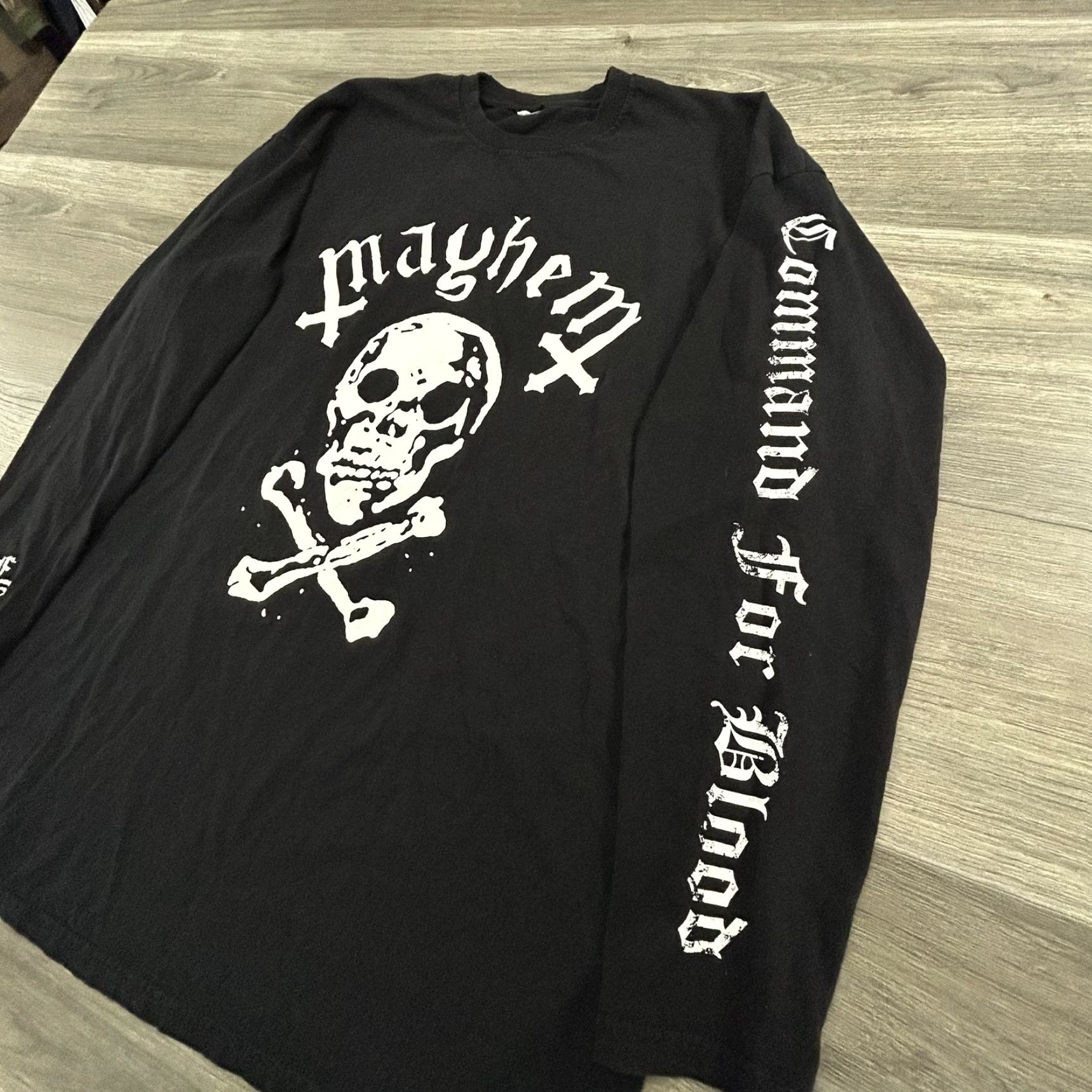 Commando VINTAGE Mayhem Shirt Mens Large Black Command For Blood Long Sleeve Skull Metal Band Shirt Size US L / EU 52-54 / 3 - 6 Thumbnail