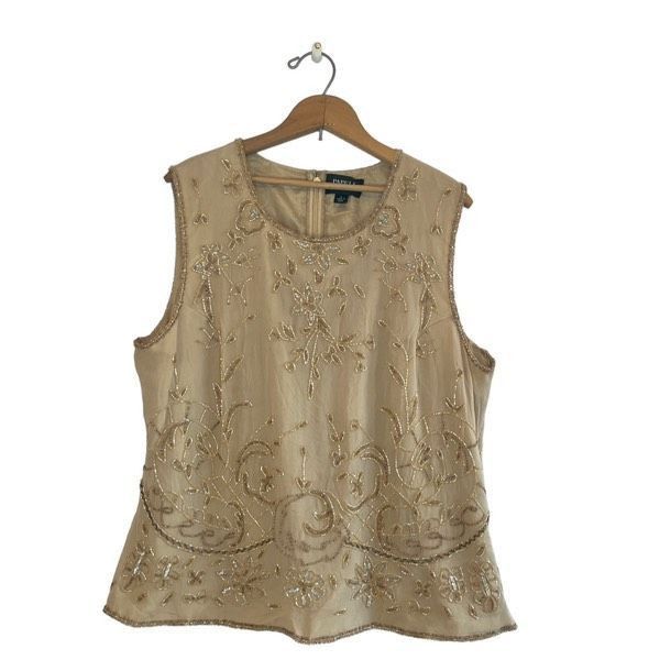 Vintage Vintage Adrianna Papell gold silk beaded blouse Size L / US 10 / IT 46 - 2 Thumbnail