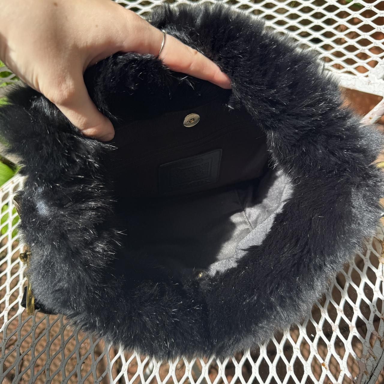 Coach Y2K Nylon Black Coach Bag with Rabbit Fur Trim Size ONE SIZE - 6 Thumbnail