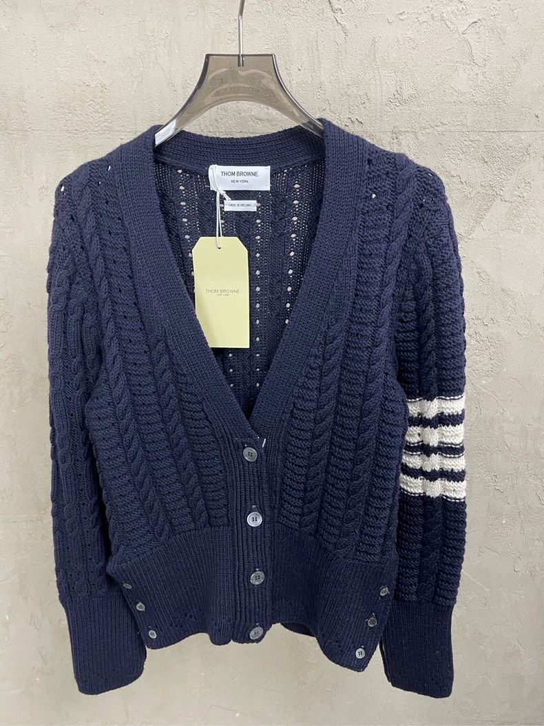 Thom Browne Thom browne Dark blue four-striped knitted wool cardigan ja Size US XXS / EU 40 - 3 Thumbnail
