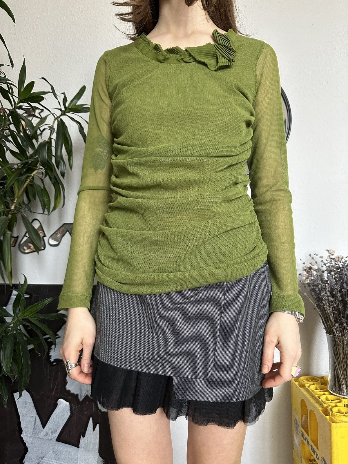 Vintage Sandwich Vintage Mesh Draped Long Sleeve Top 00s Size S / US 4 / IT 40 - 7 Thumbnail