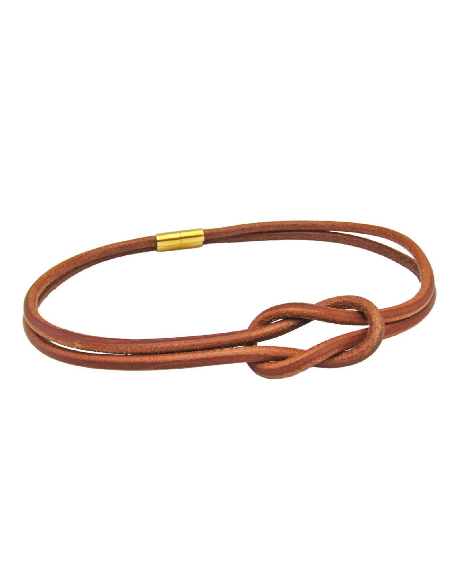 image of Hermes Versatile Leather Choker Necklace With Gold Accents in Brown, Women's