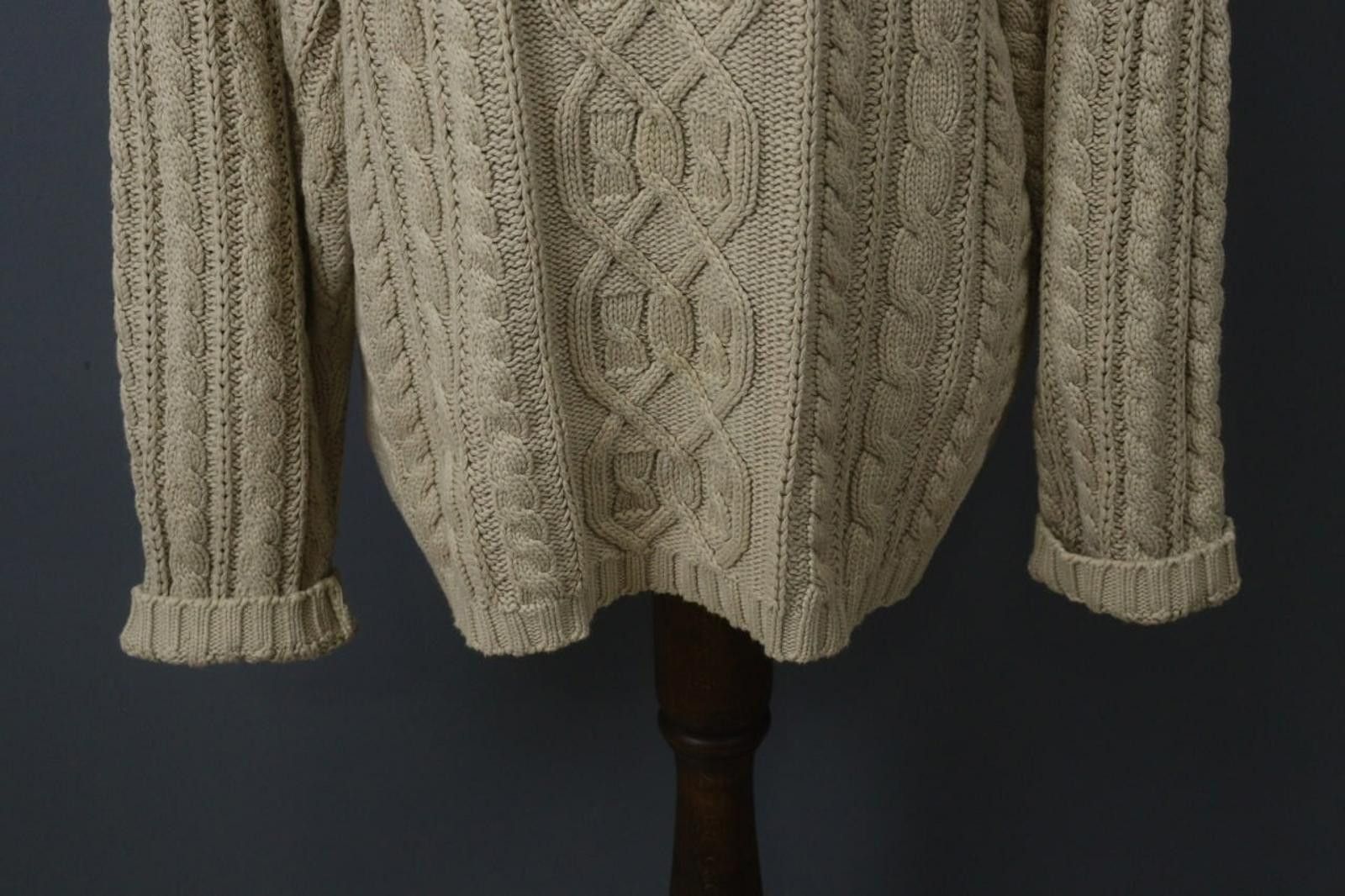 Designer Hackett London Tan Cable Knit Crew Neck Sweater Size L Size L / US 10 / IT 46 - 3 Thumbnail