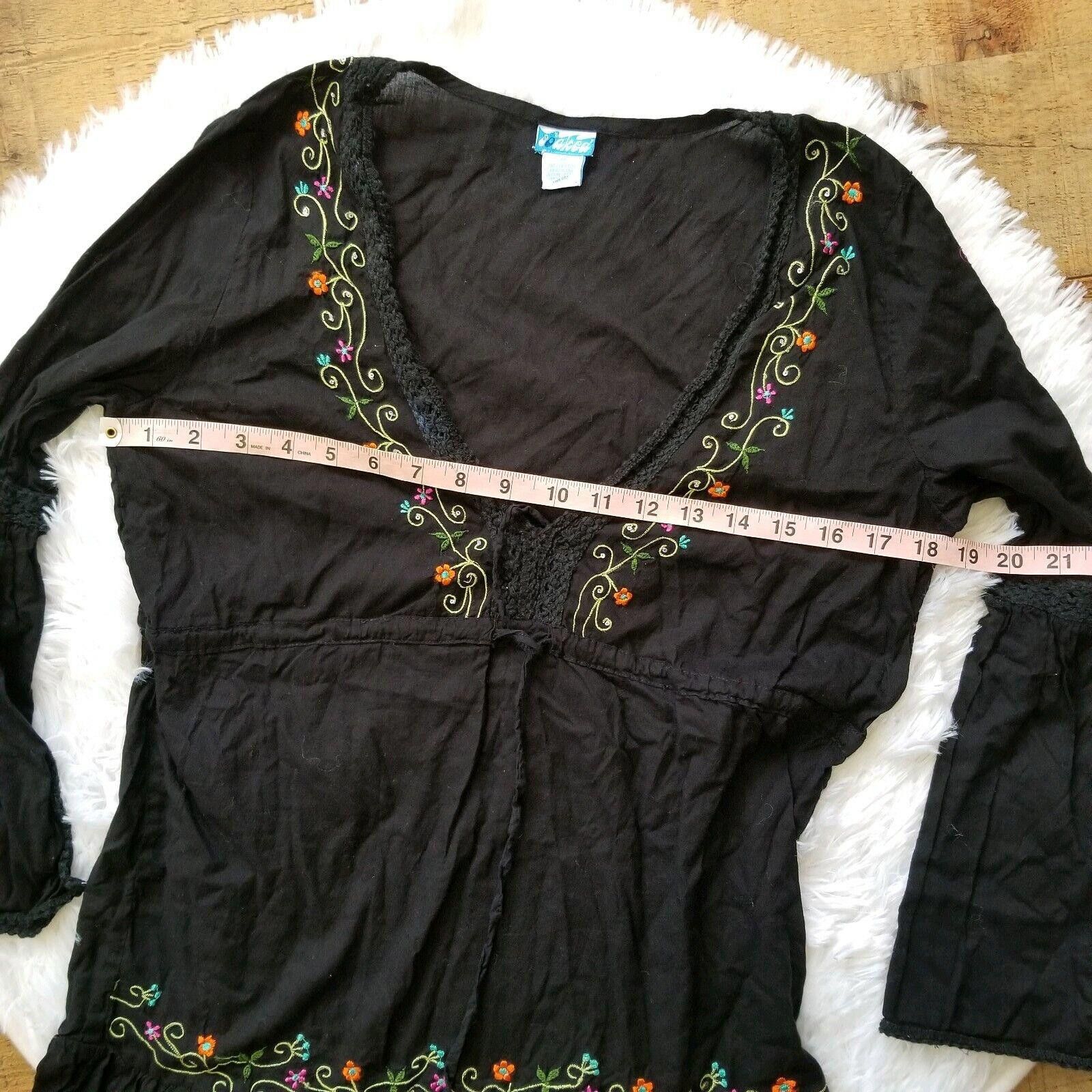 Designer Soaked Shirt Women Medium Black Boho embroidered Size M / US 6-8 / IT 42-44 - 3 Thumbnail