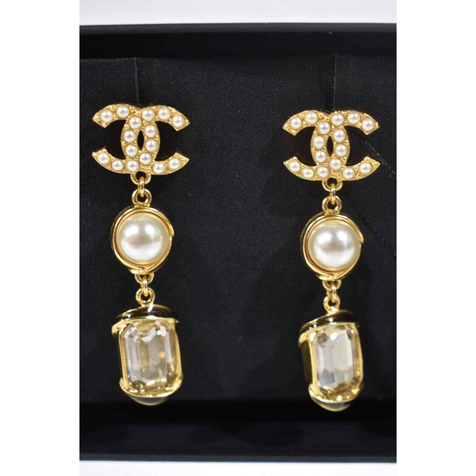 Chanel Chanel Pearl White Crystal Dangle Drop Statement Earrings Size ONE SIZE - 3 Thumbnail